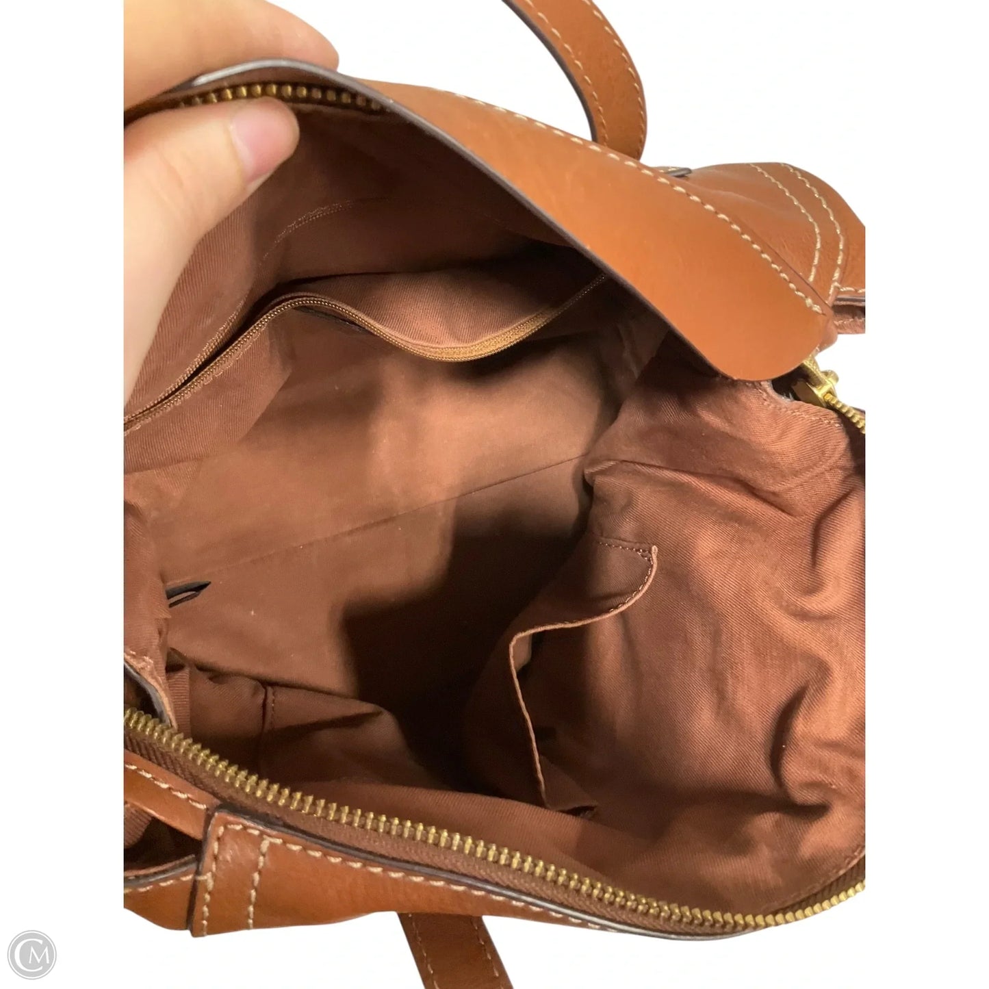 Handbag Leather By Fossil, Size: Medium