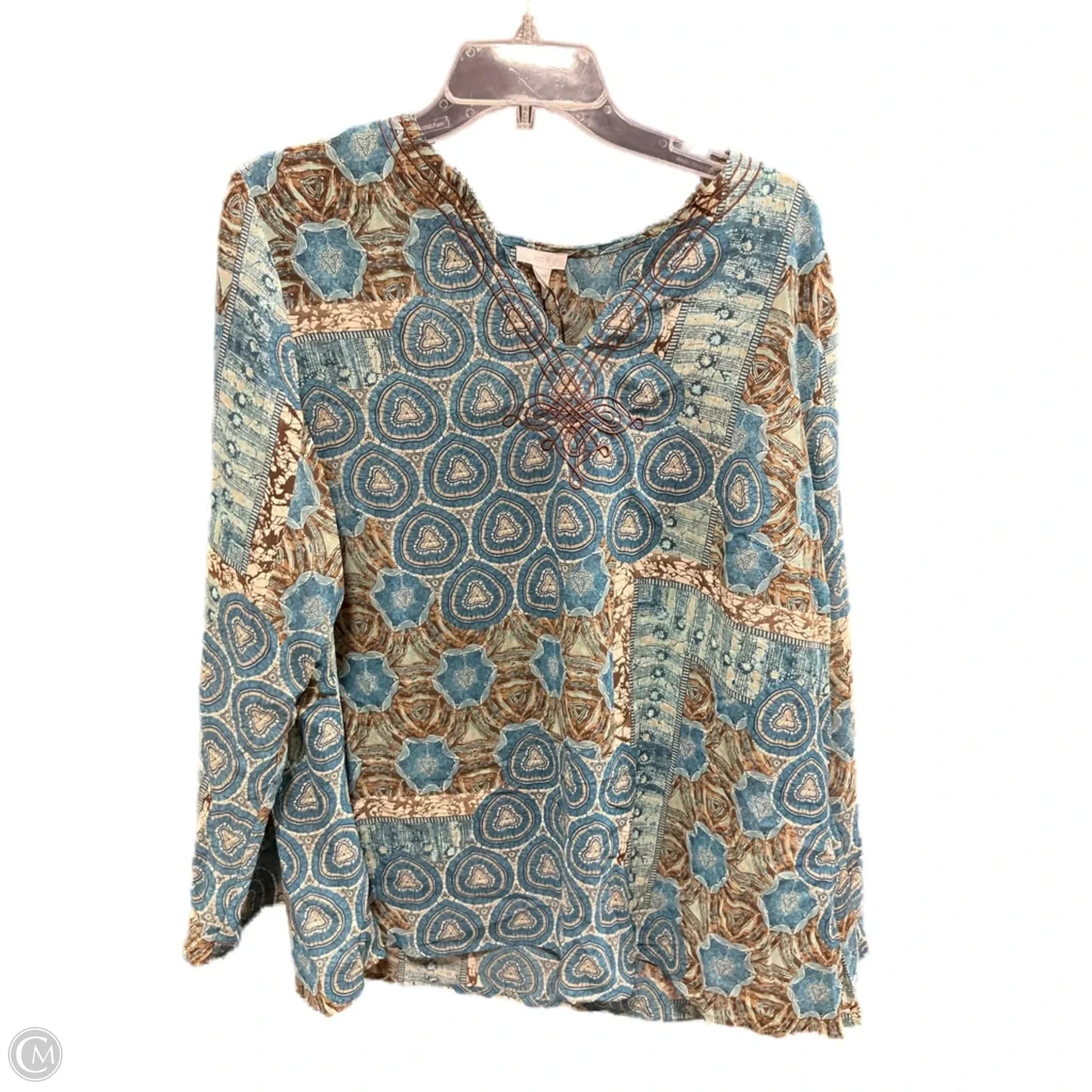 Top Long Sleeve By Apt 9 In Blue & Tan, Size: 1x