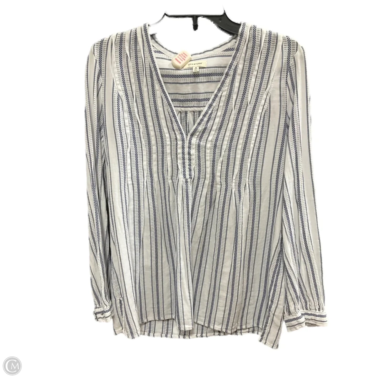 Top Long Sleeve By Max Studio In Blue & White, Size: M