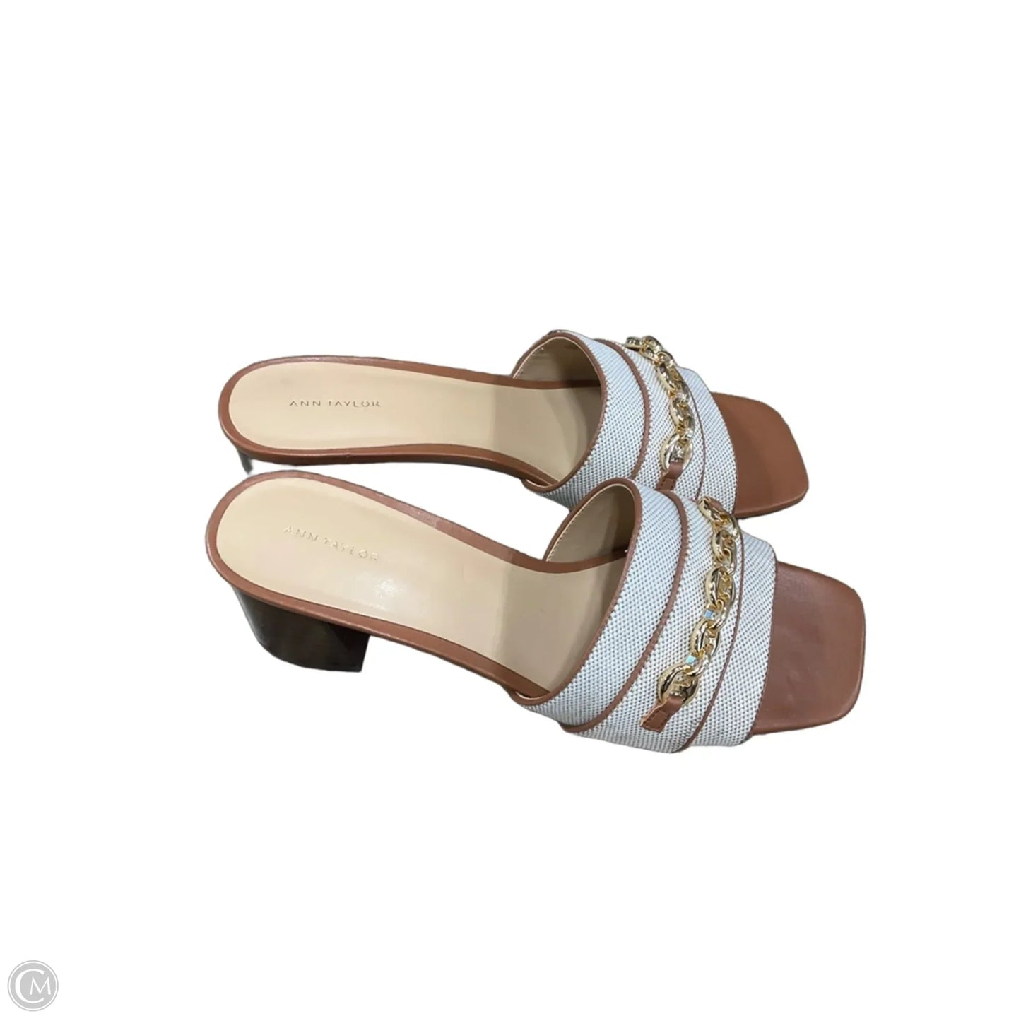 Sandals Heels Block By Ann Taylor In Gold & White, Size: 9