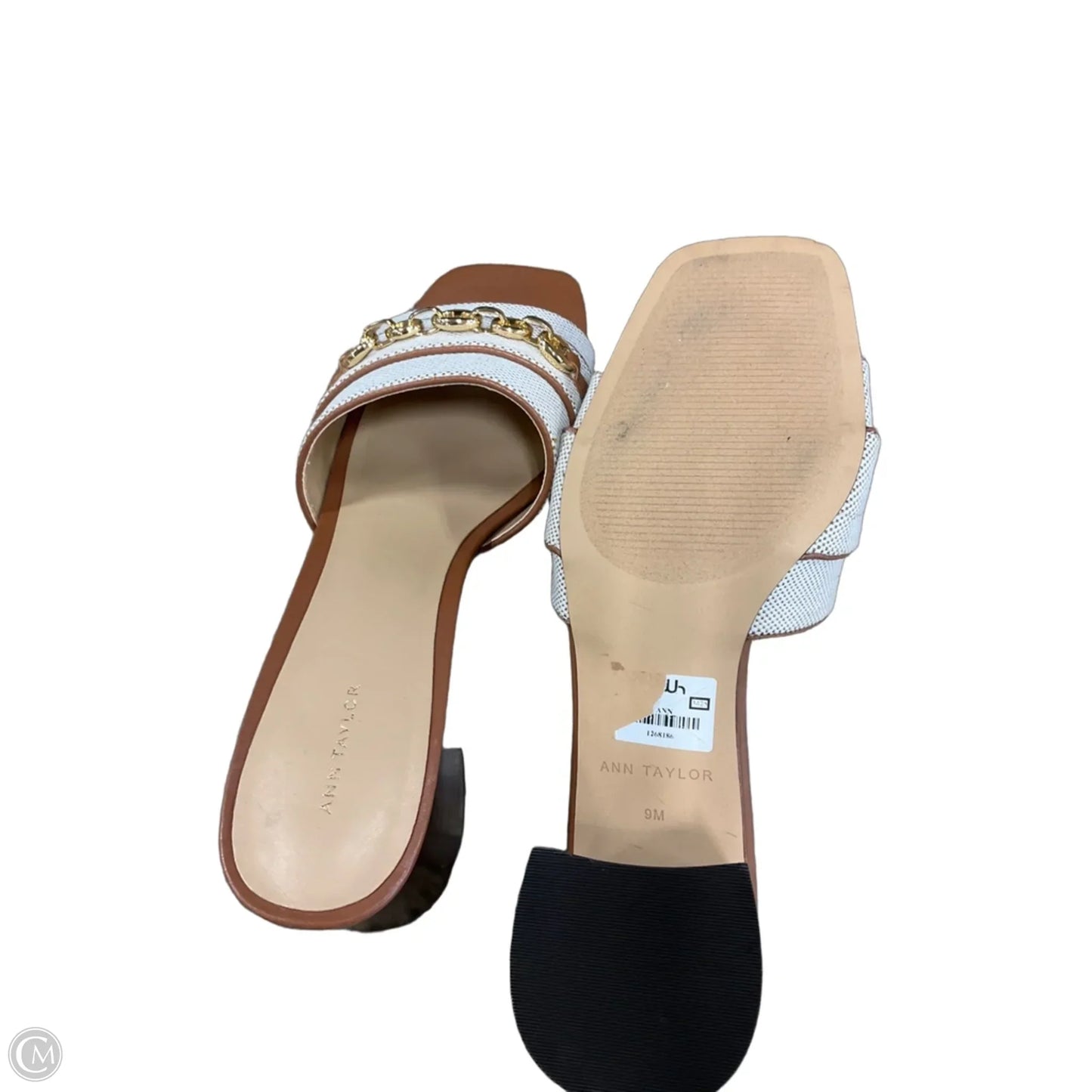 Sandals Heels Block By Ann Taylor In Gold & White, Size: 9