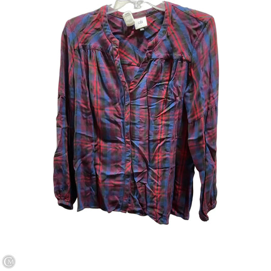 Blouse Long Sleeve By Cabi In Plaid Pattern, Size: S