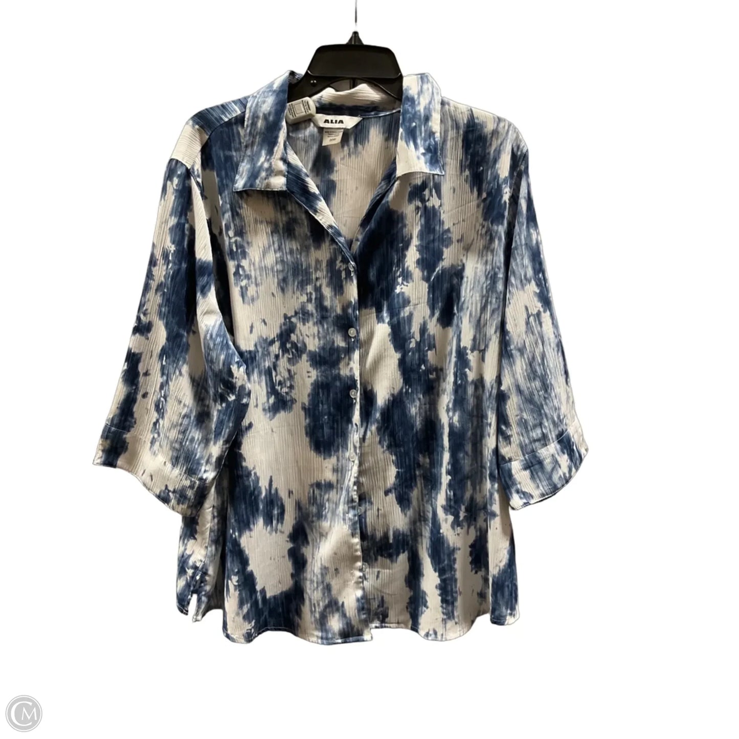 Blouse 3/4 Sleeve By Alia In Blue & White, Size: 1x