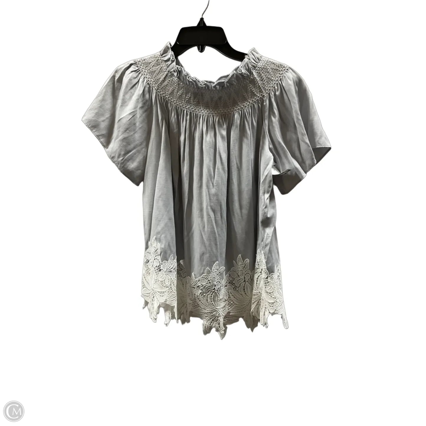Top Short Sleeve By Tahari In Grey & White, Size: S