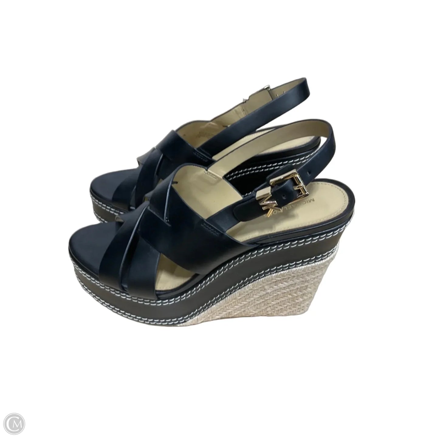 Sandals Heels Wedge By Michael Kors In Black & Cream, Size: 8.5