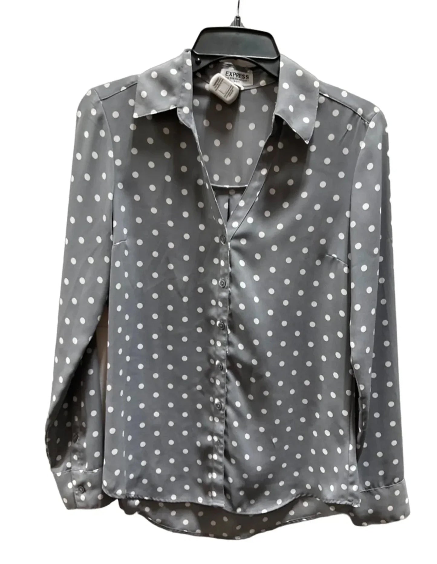 Blouse Long Sleeve By Express In Grey & White, Size: S