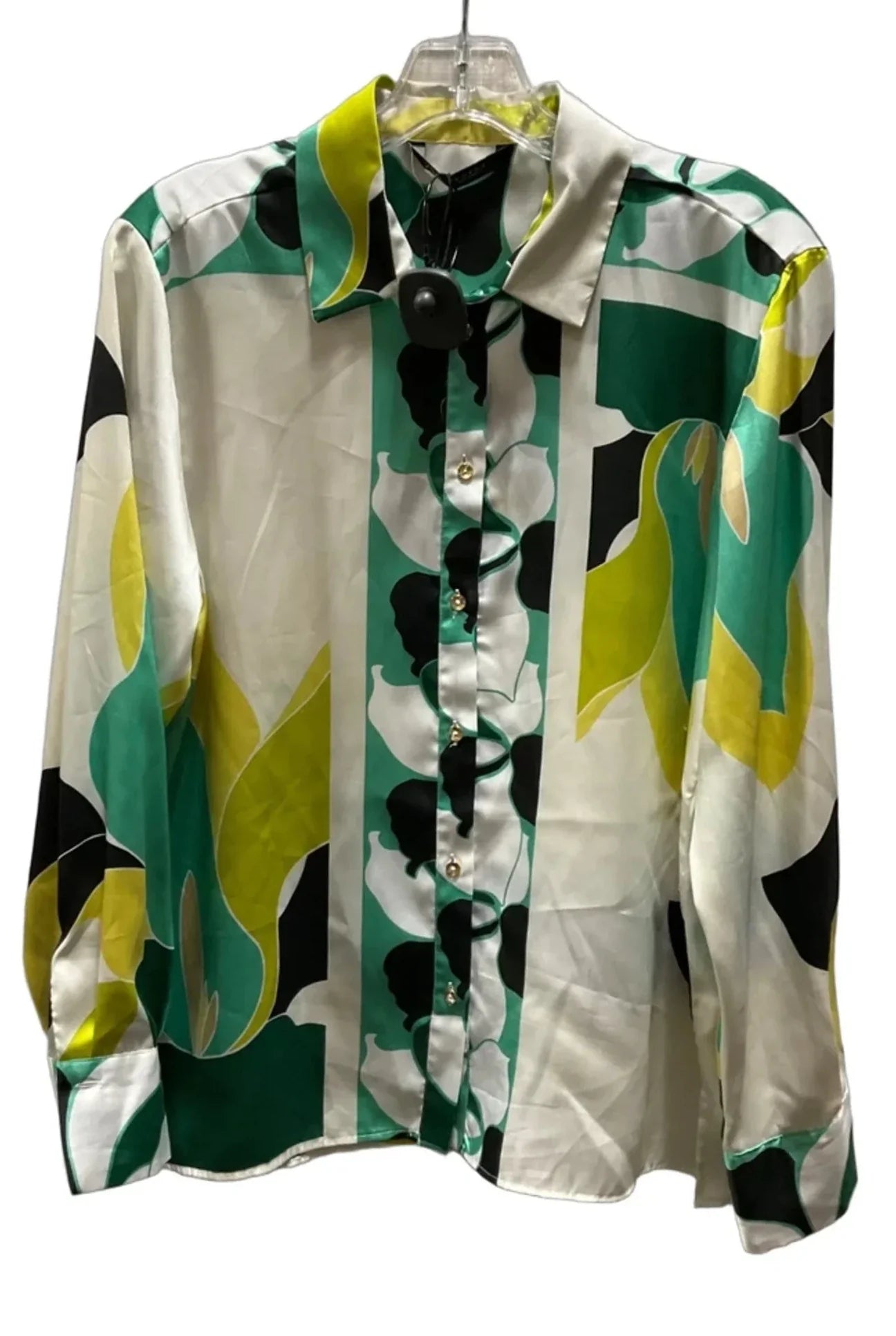 Blouse Long Sleeve By Zara In Green & White, Size: M