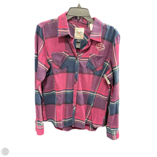Top Long Sleeve By Harley Davidson In Plaid Pattern, Size: M