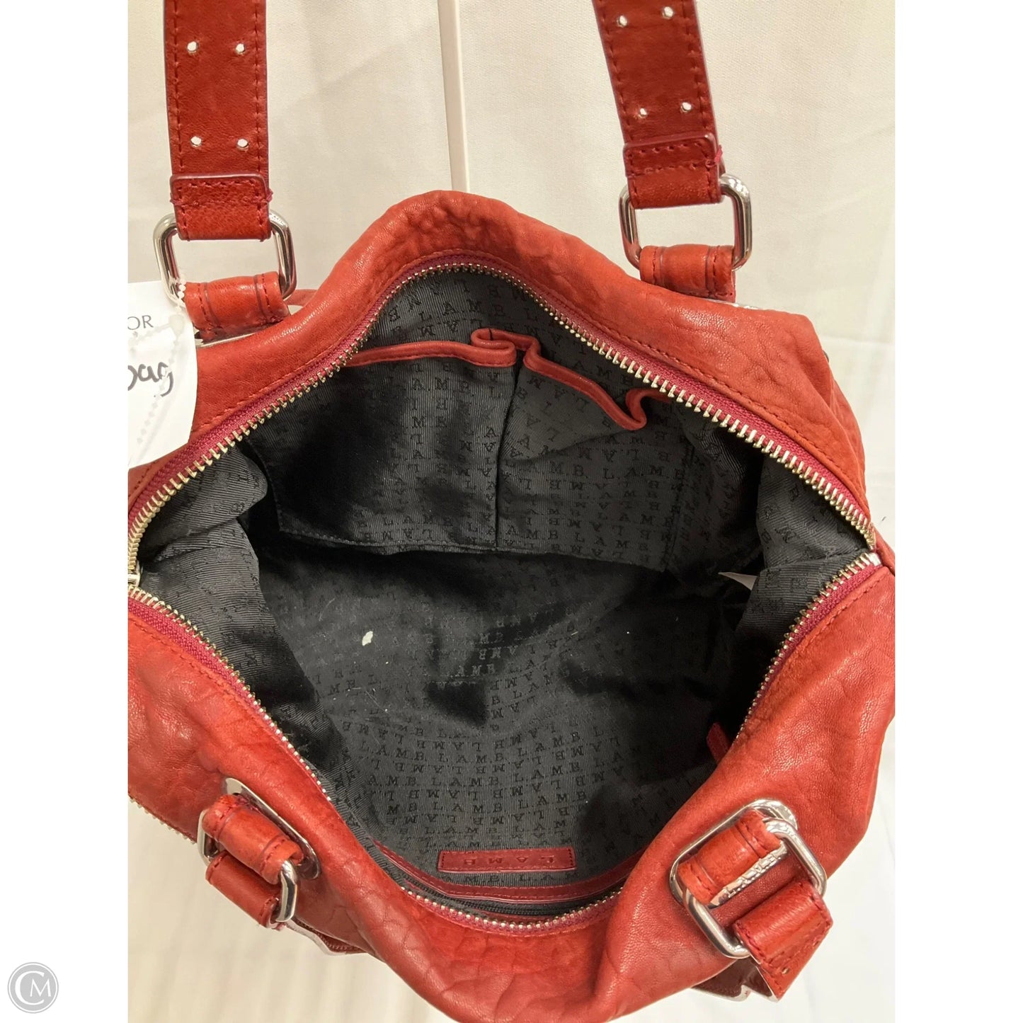 Handbag Leather By Lamb, Size: Medium