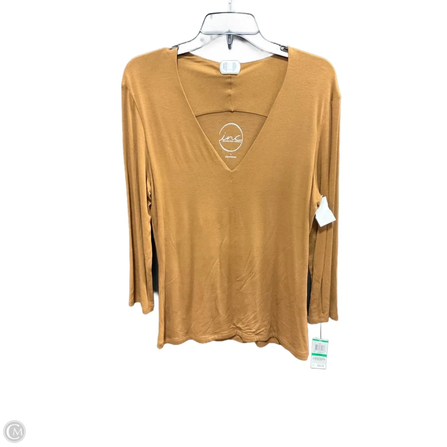 Top Long Sleeve By Inc In Brown, Size: L