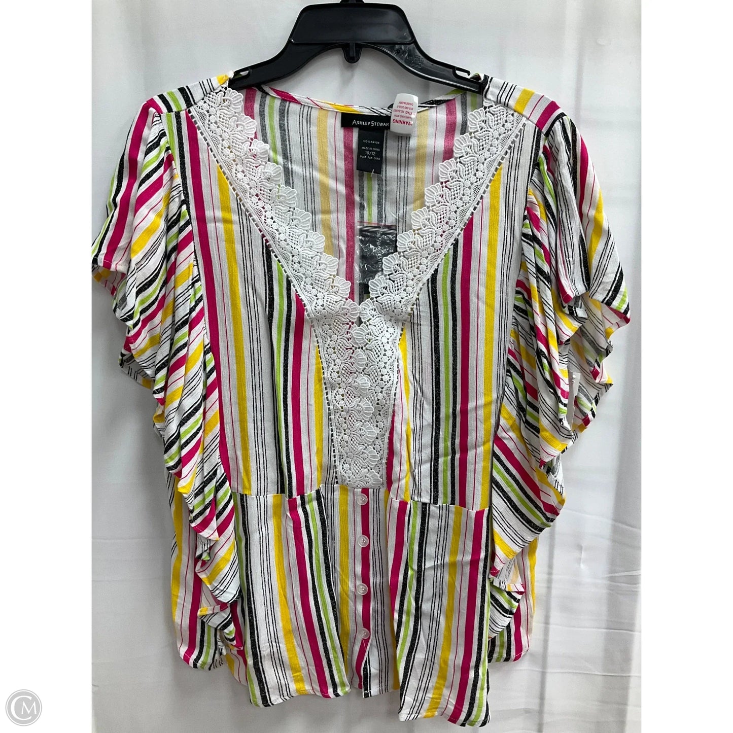 Top Short Sleeve By Ashley Stewart In Striped Pattern, Size: M