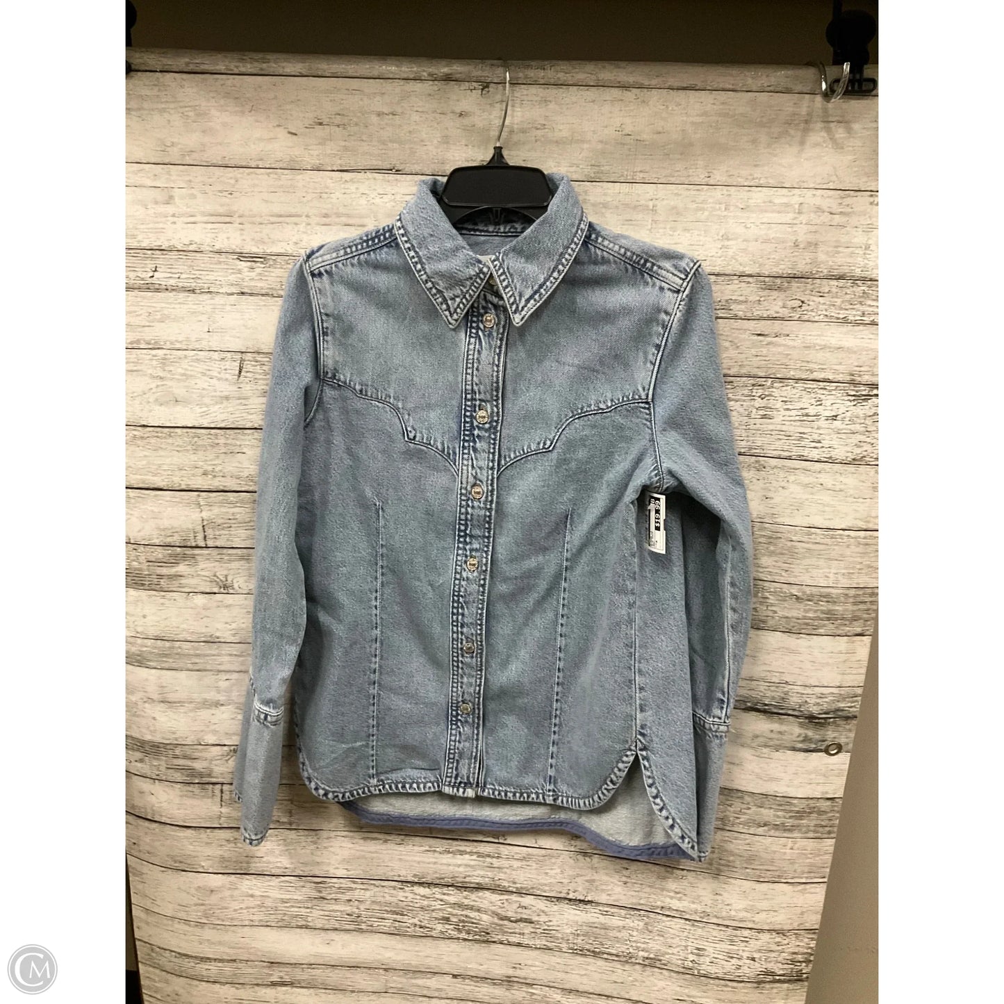 Blouse Long Sleeve By Mng In Blue Denim, Size: M