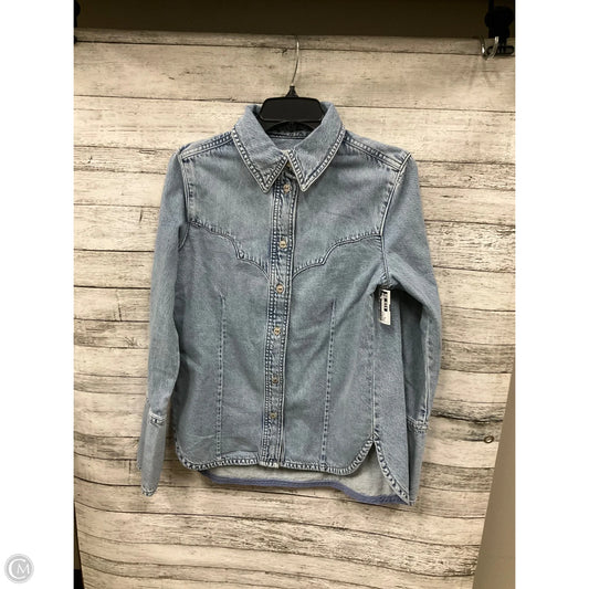 Blouse Long Sleeve By Mng In Blue Denim, Size: M