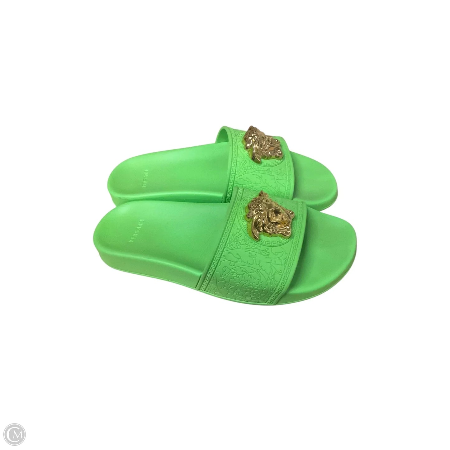 Sandals Luxury Designer By Versace In Green, Size: 6.5