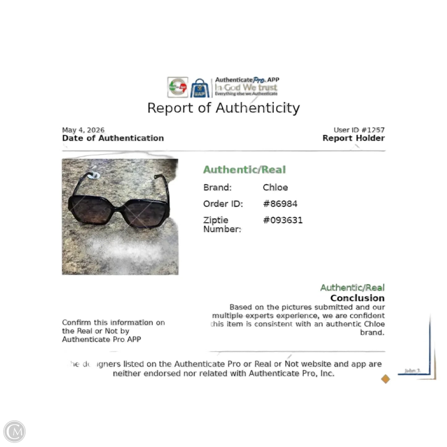Sunglasses Luxury Designer By Chloe