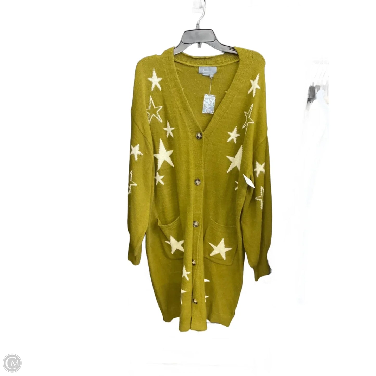 Cardigan By Anthropologie In Green & White, Size: L