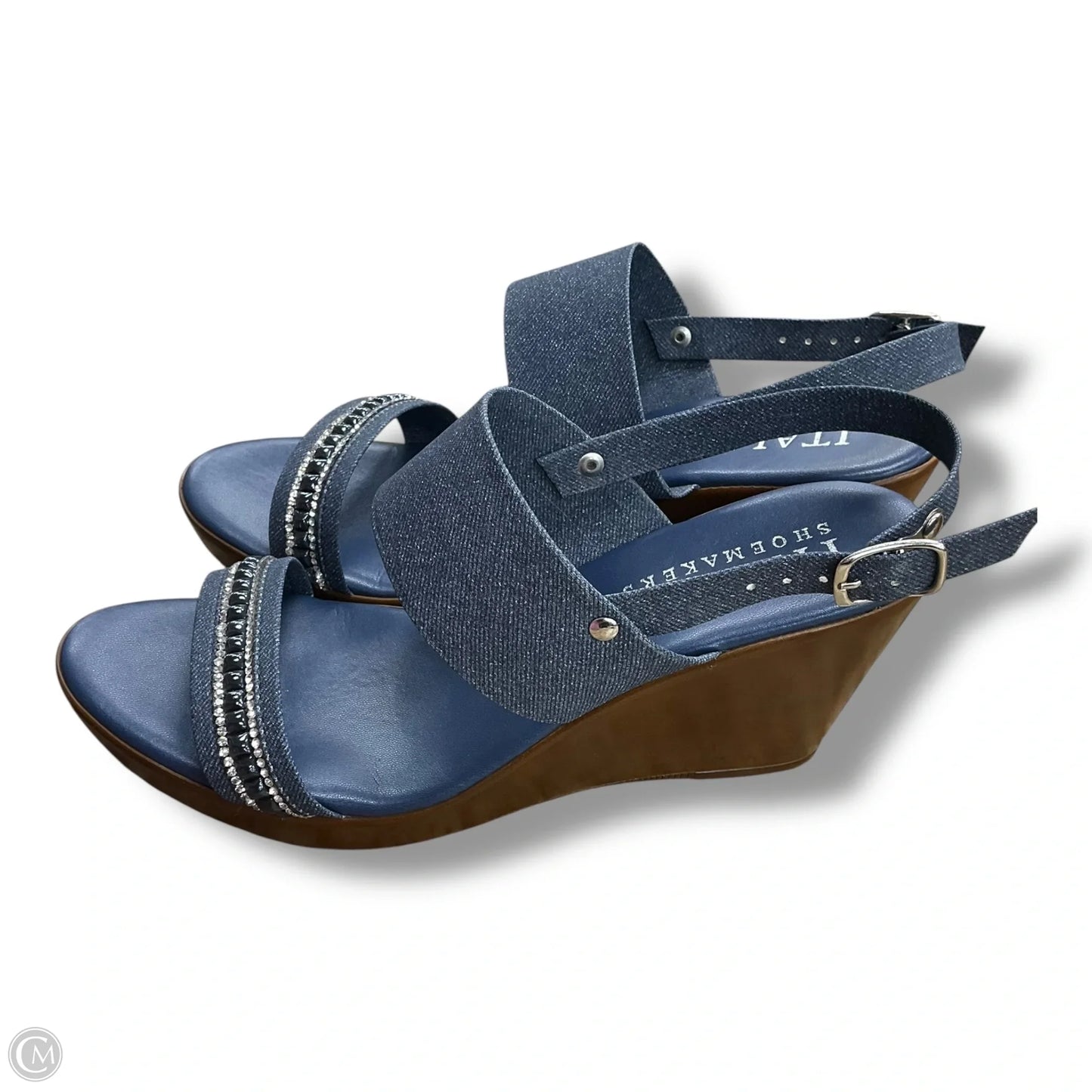 Shoes Heels Wedge By Italian Shoemakers In Blue Denim, Size: 8