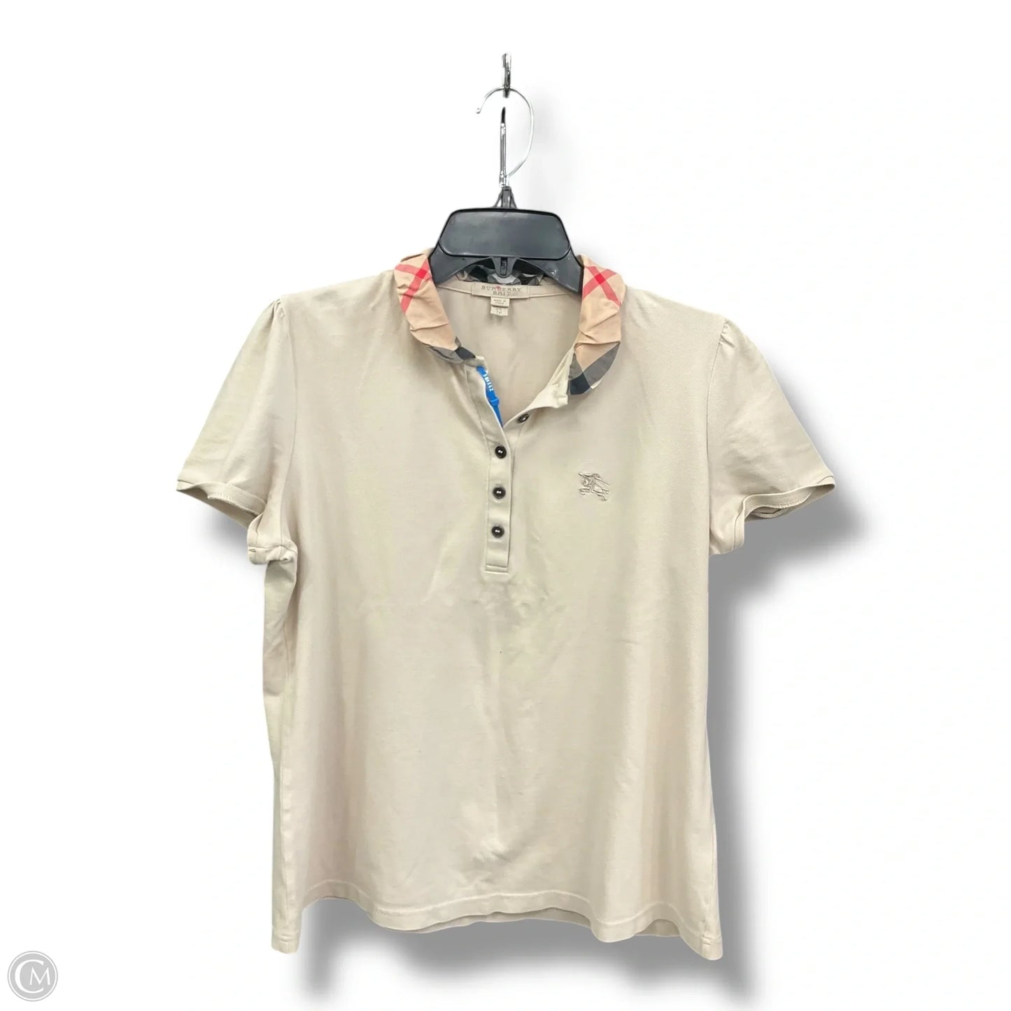 Top Short Sleeve Luxury Designer By Burberry In Beige, Size: Xs
