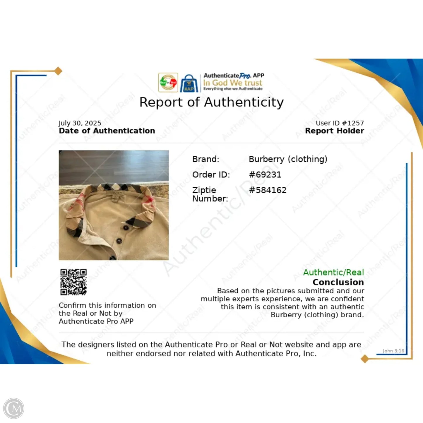 Top Short Sleeve Luxury Designer By Burberry In Beige, Size: Xs