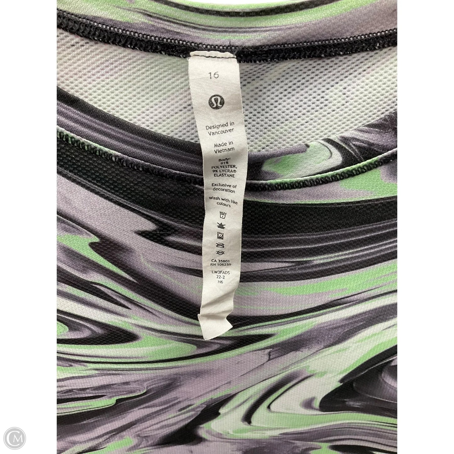 Athletic Top Short Sleeve By Lululemon In Green & Grey, Size: Xl