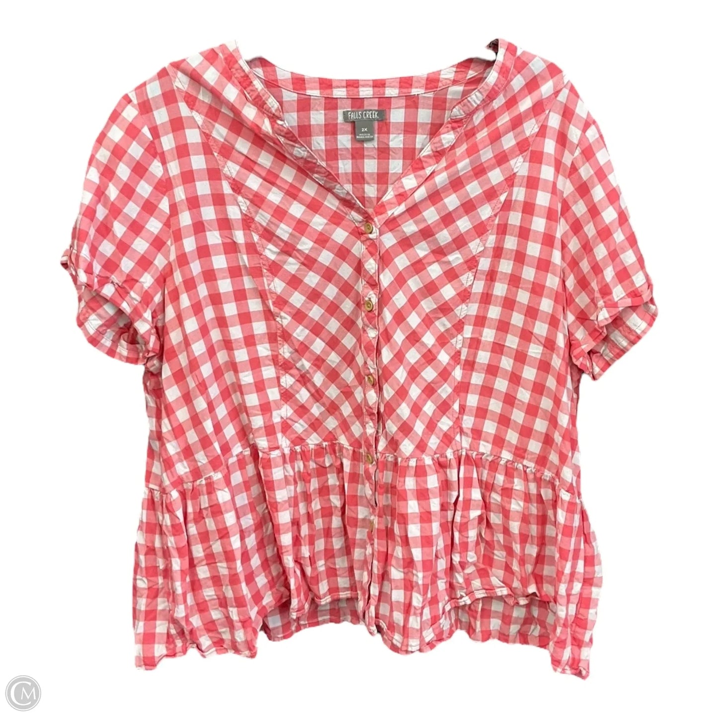 Blouse Short Sleeve By Falls Creek In Checkered Pattern, Size: 3x