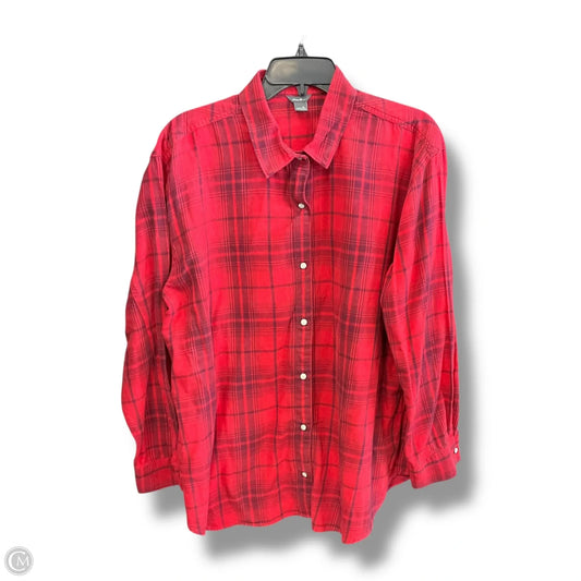 Blouse Long Sleeve By Eddie Bauer In Plaid Pattern, Size: Xl