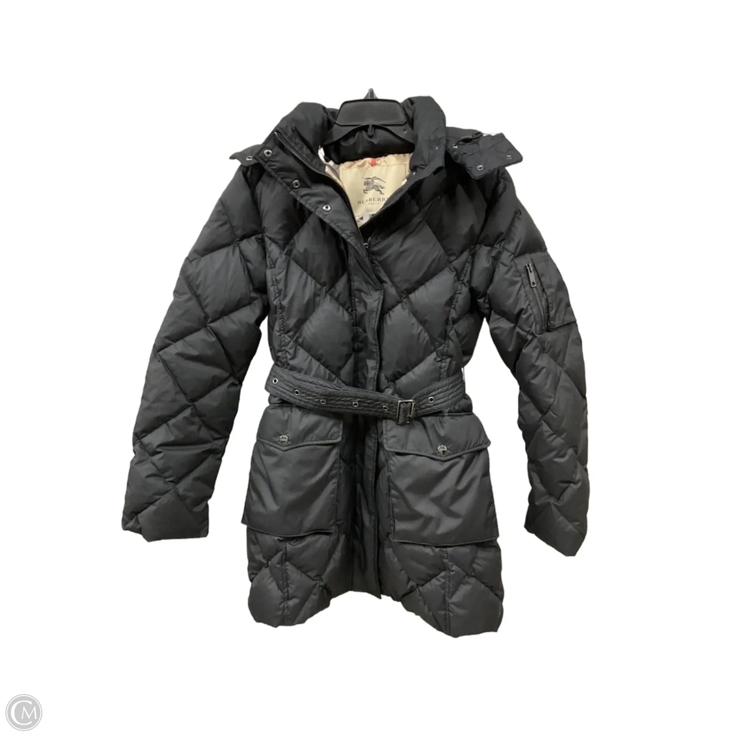 Coat Luxury Designer By Burberry In Black, Size: M