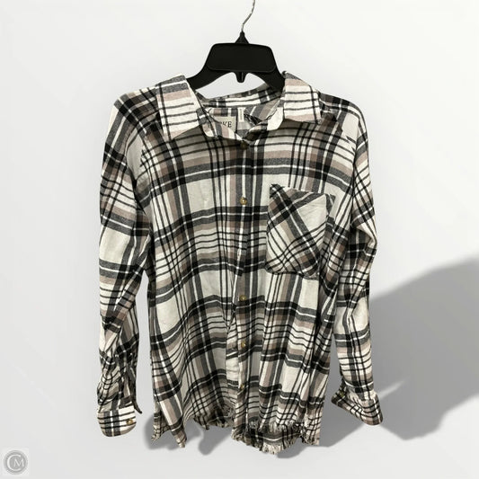 Blouse Long Sleeve By Bke In Plaid Pattern, Size: Xs
