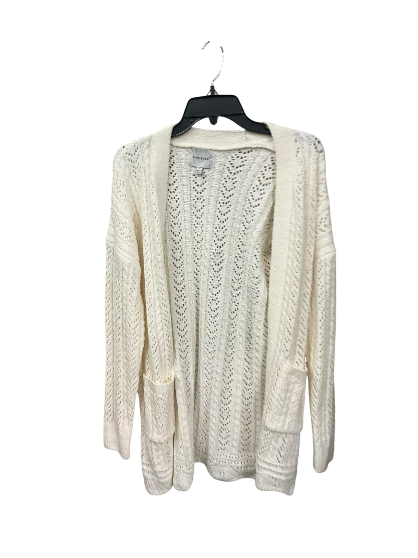 Sweater Cardigan By Pink Rose In White, Size: L