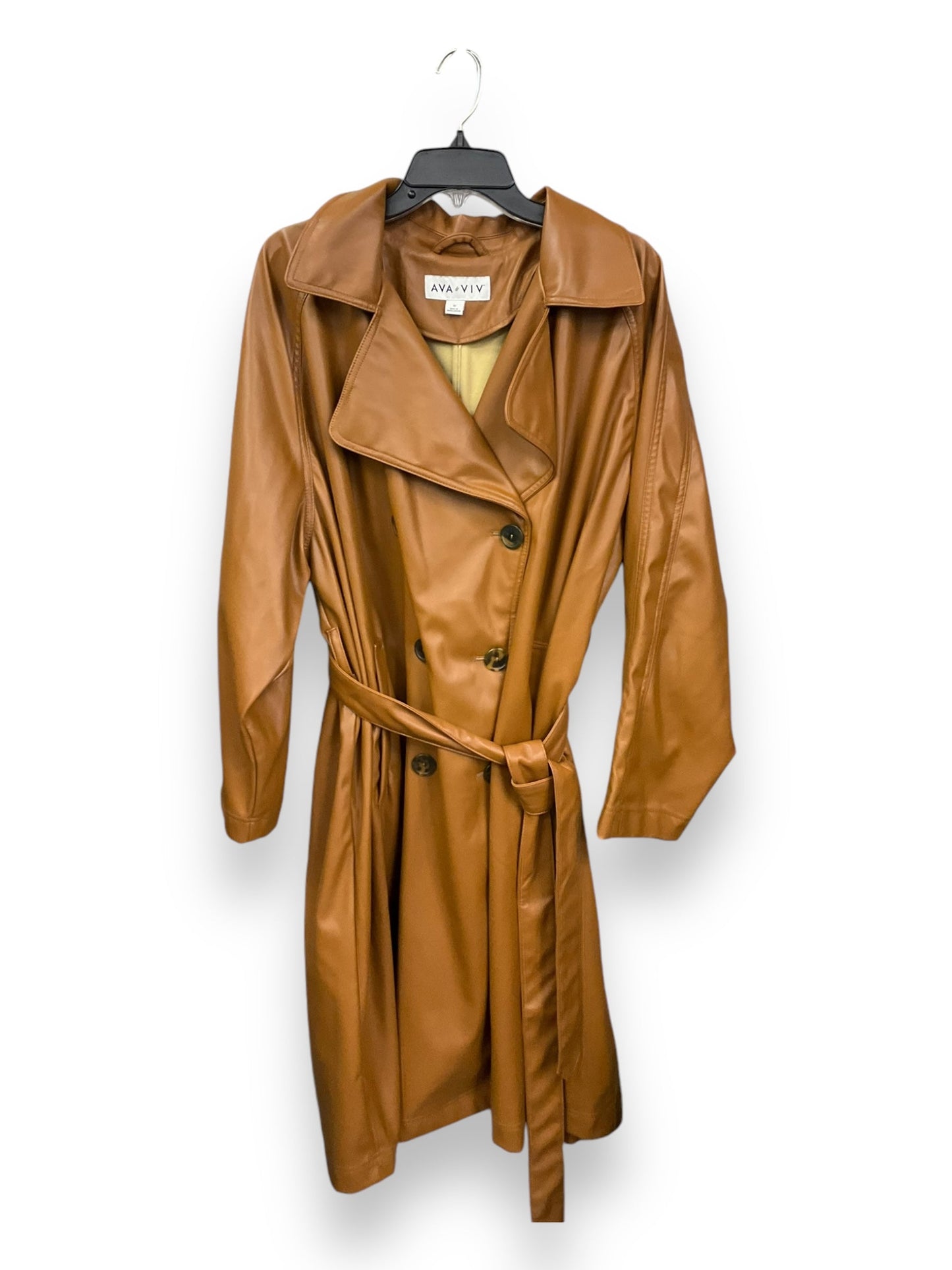 Coat Trench Coat By Ava & Viv In Brown, Size: 1x