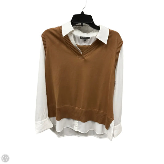 Top Long Sleeve By Adrianna Papell In Tan & White, Size: Xl