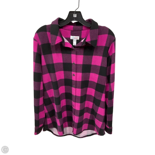 Blouse Long Sleeve By D&co. In Plaid Pattern, Size: M