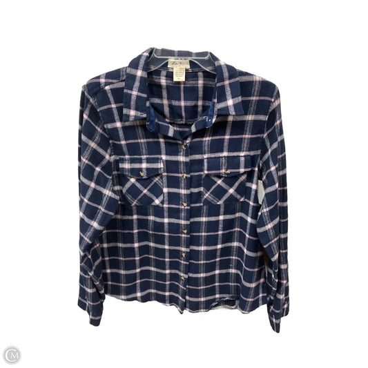 Blouse Long Sleeve By Love Notes In Plaid Pattern, Size: Xl