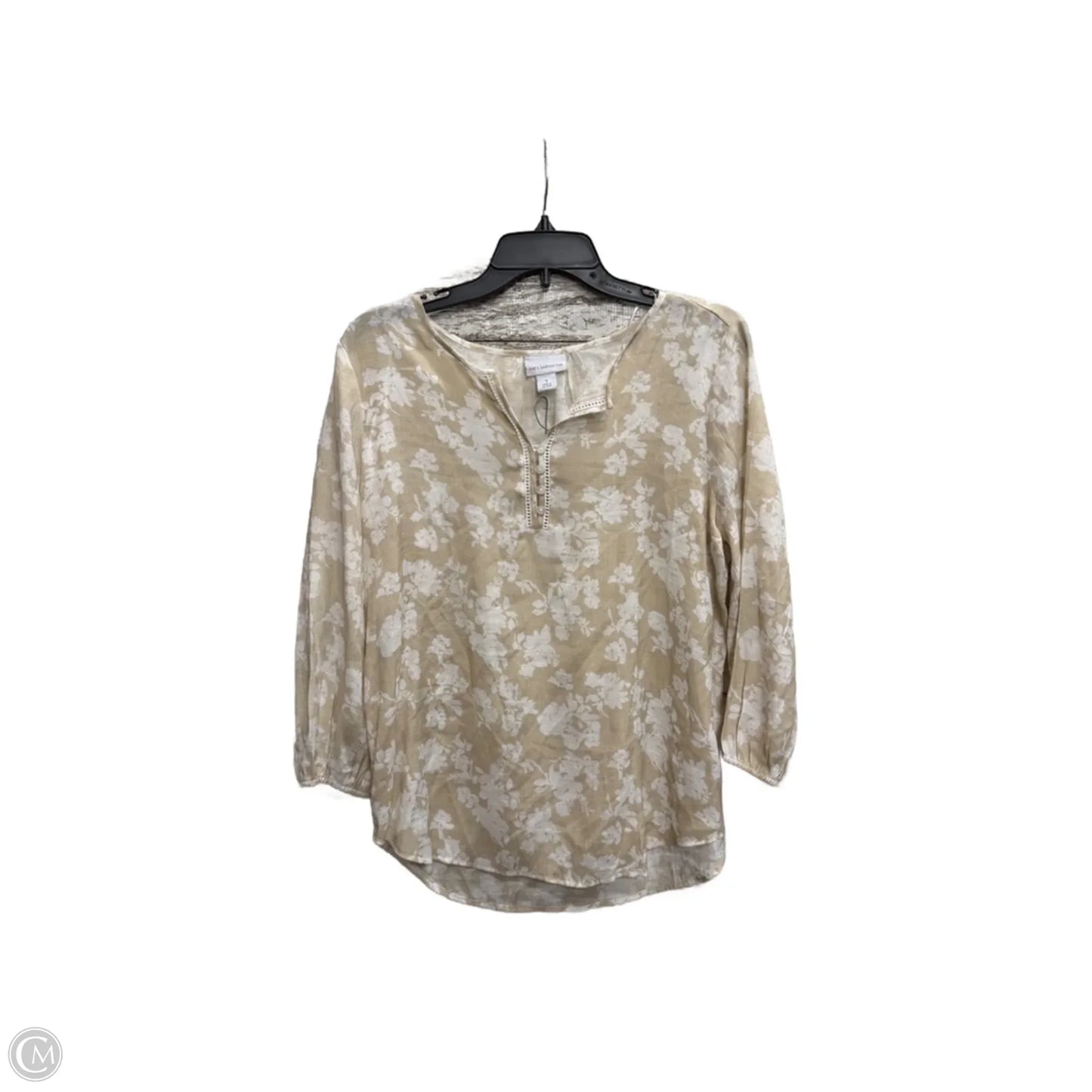 Top Long Sleeve By Liz Claiborne In Tan & White, Size: S