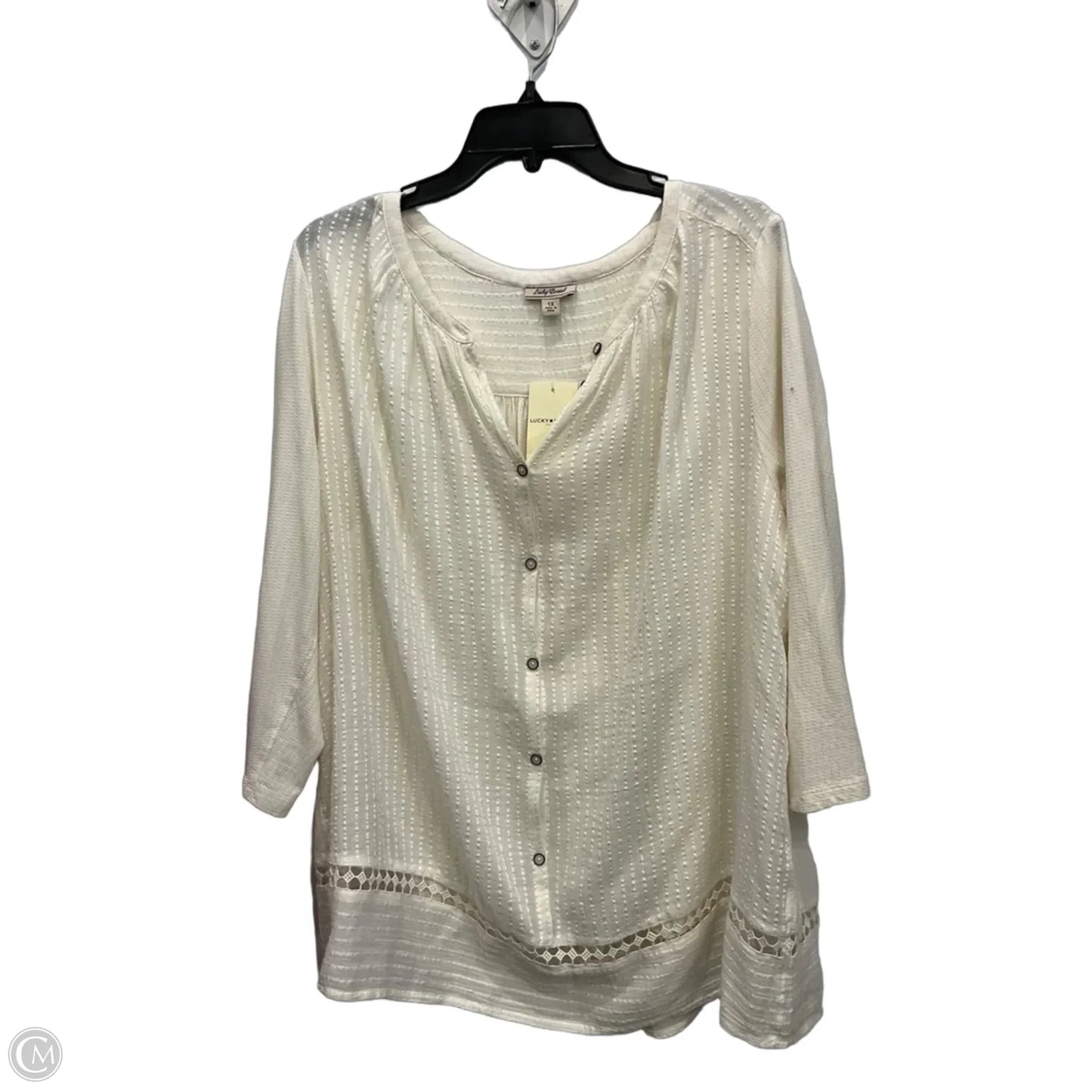 Blouse 3/4 Sleeve By Lucky Brand In Ivory, Size: 1x