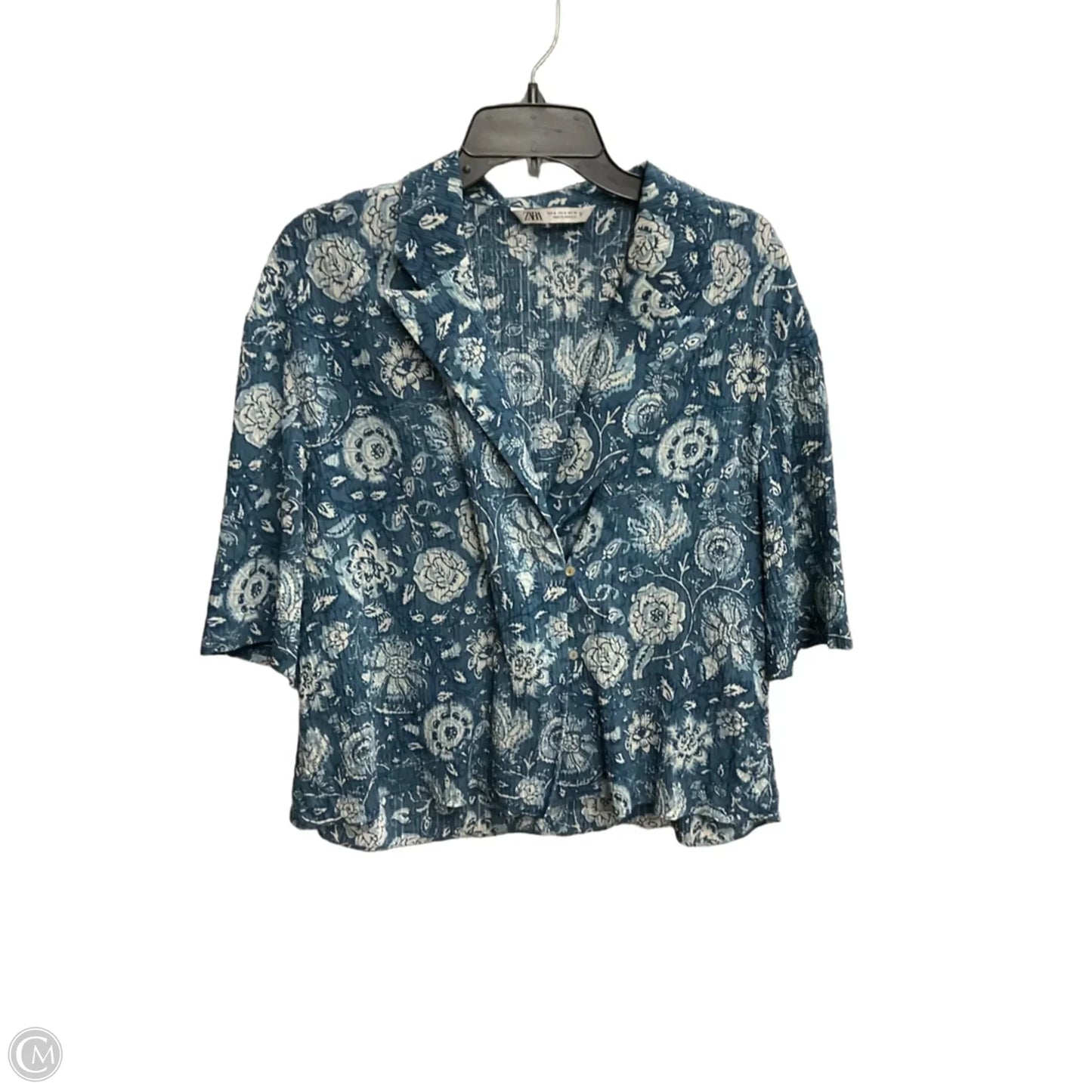 Blouse Short Sleeve By Zara In Blue, Size: M