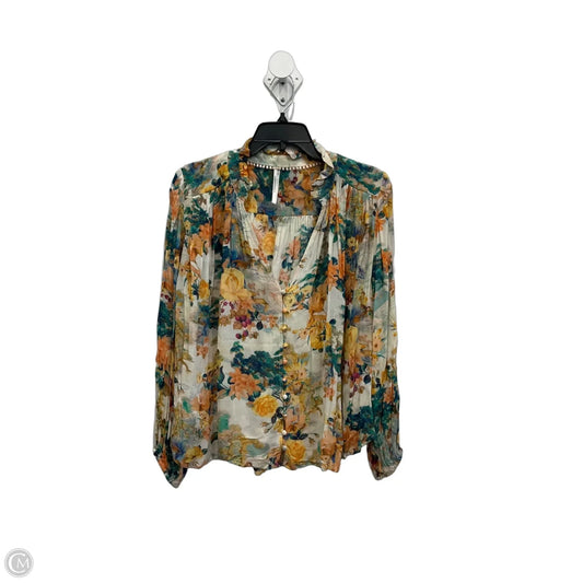 Top Long Sleeve By Anthropologie In Floral Print, Size: L