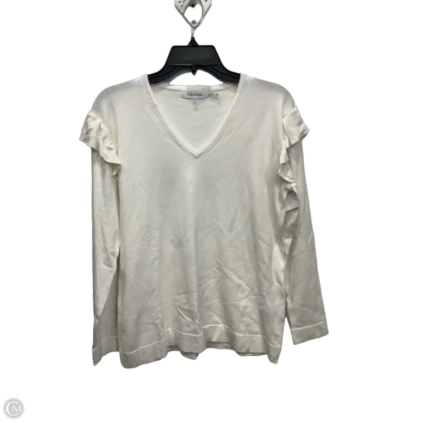 Top Long Sleeve By Calvin Klein In White, Size: M