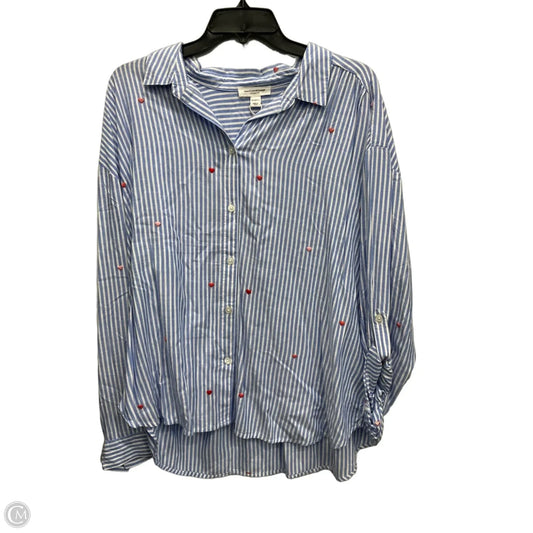 Blouse Long Sleeve By Beachlunchlounge In Blue & White, Size: Xl
