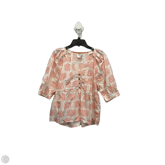 Blouse Short Sleeve By Anthropologie In Orange & White, Size: M
