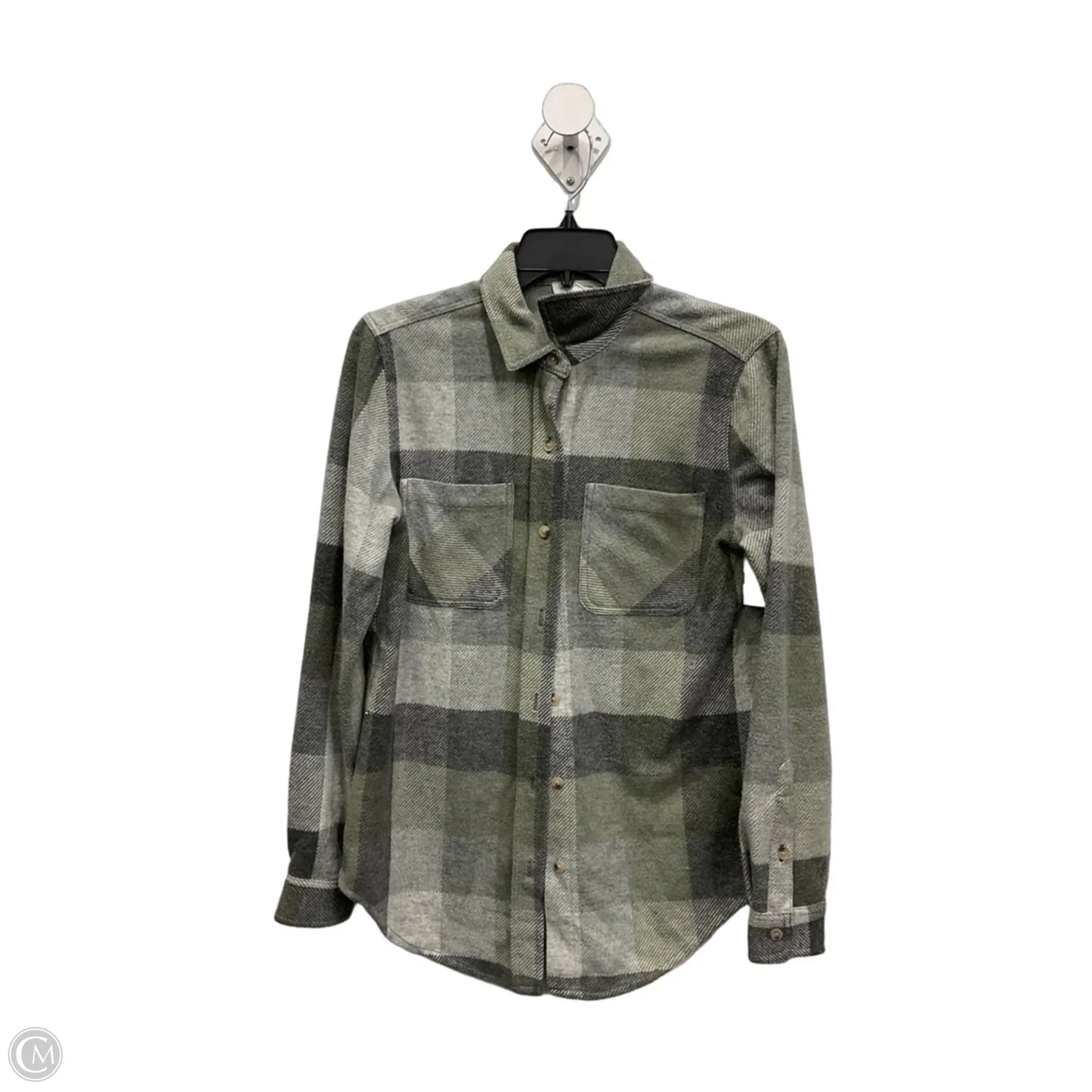Blouse Long Sleeve By Beachlunchlounge In Green & Grey, Size: S