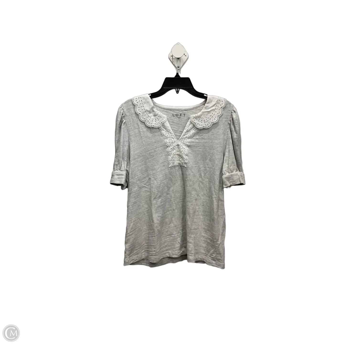 Top Short Sleeve By Loft In Grey & White, Size: L