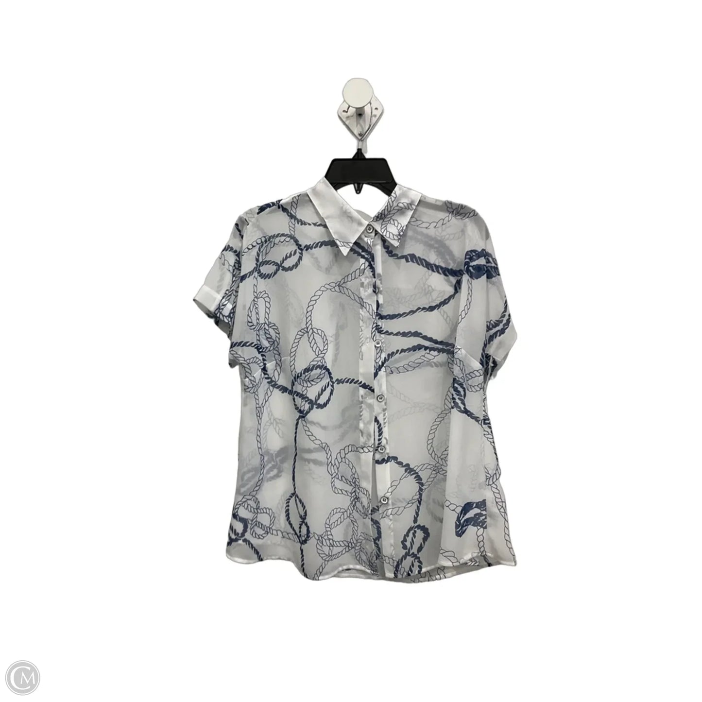 Blouse Short Sleeve By Cabi In Blue & White, Size: M