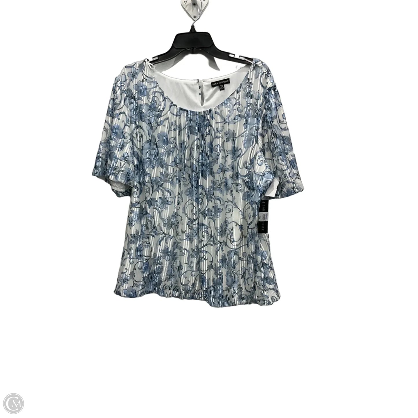 Top Short Sleeve By Sara Michelle In Blue & White, Size: 3x