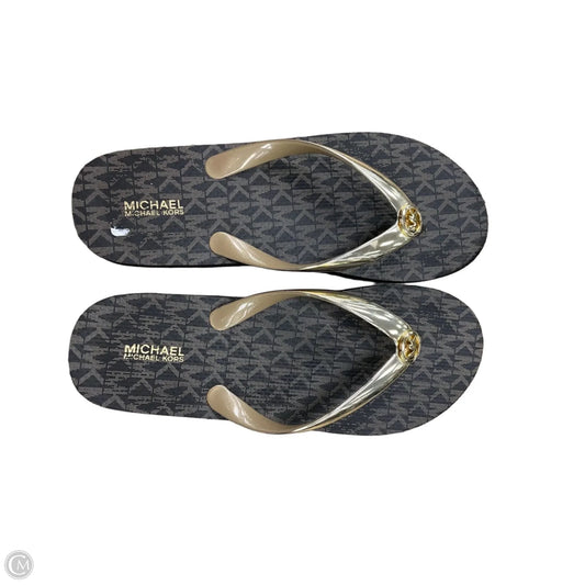Sandals Flip Flops By Michael By Michael Kors In Brown & Gold, Size: 8