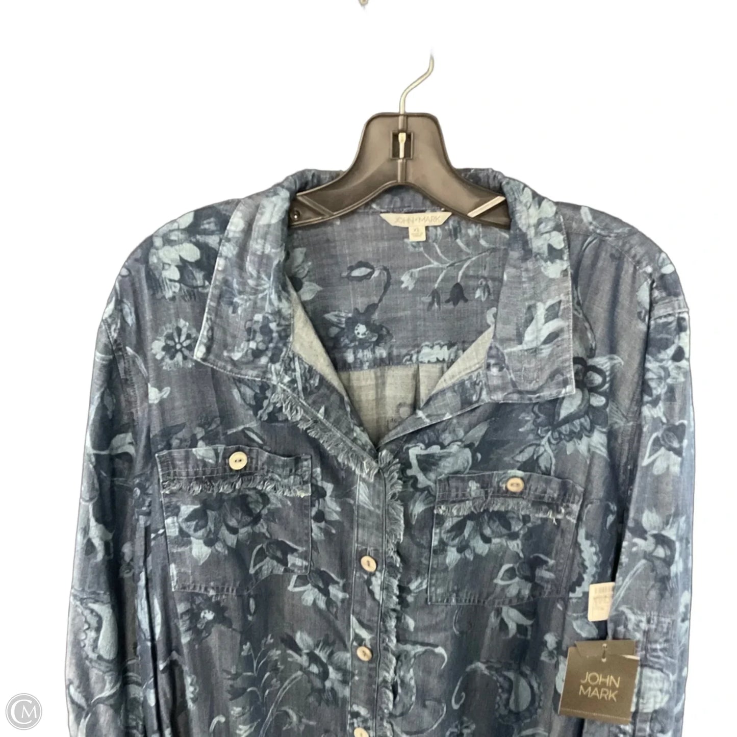 Blouse 3/4 Sleeve By John Mark In Blue Denim, Size: Xl