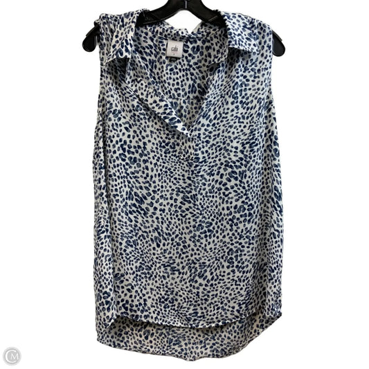 Blouse Sleeveless By Cabi In Blue & White, Size: L