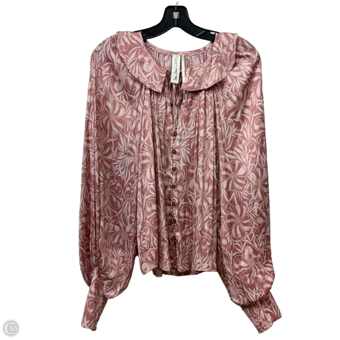 Blouse Long Sleeve By Anthropologie In Pink & White, Size: S