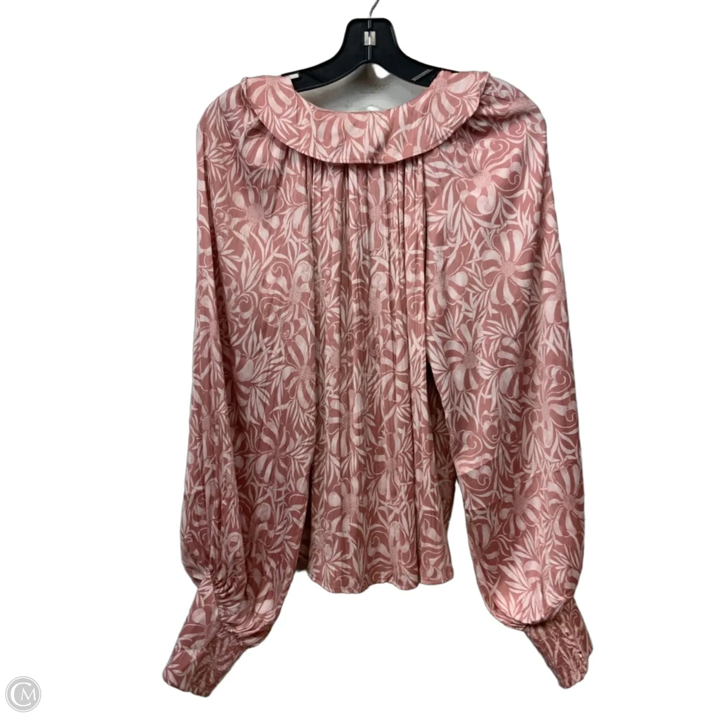 Blouse Long Sleeve By Anthropologie In Pink & White, Size: S