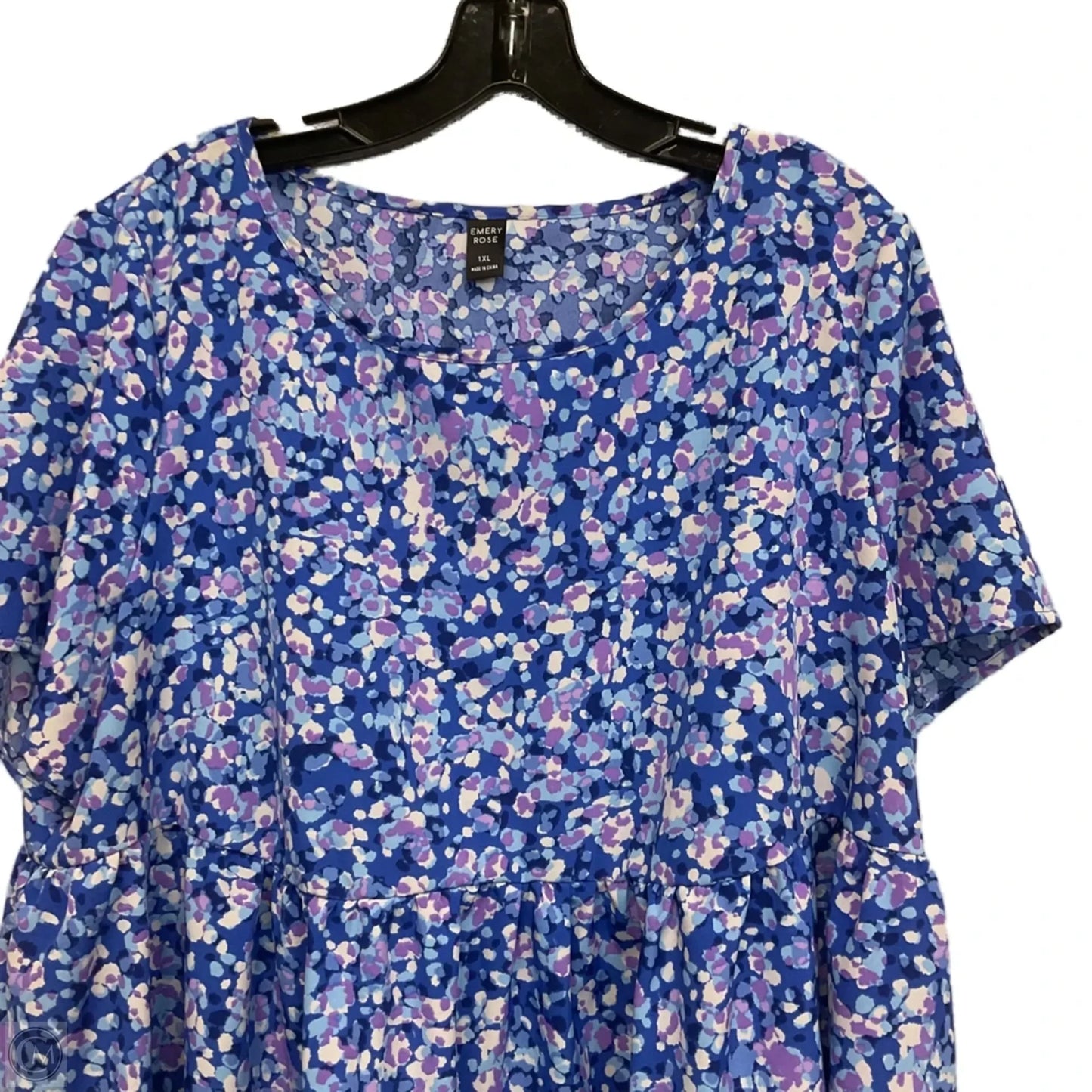 Top Short Sleeve By Emery Rose  In Blue & Purple, Size: 1x